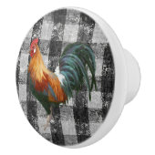 Rustic Farmhouse Rooster Black White Gingham Check Keramische Knop (Rechts)