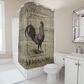 Rustic Farmhouse Rooster Familienaam Barn Wood Douchegordijn (In situ)