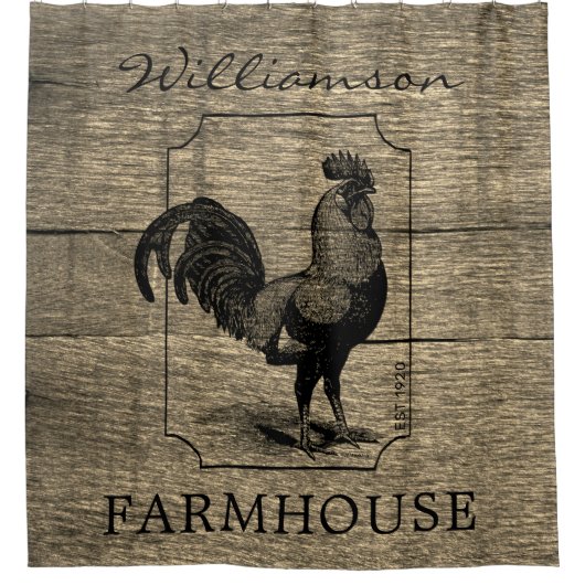Rustic Farmhouse Rooster Familienaam Barn Wood Douchegordijn (Voorkant)