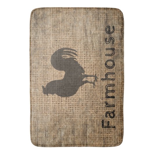Rustic Farmhouse Rooster Land Rustic Burlap Badmat (Voorkant Verticaal)