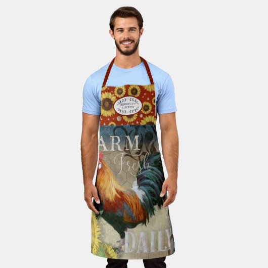 Rustic Farmhouse Rooster n Sunflower Kitchen Schort (Gedragen)