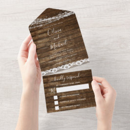 Rustic Farmhouse String Lights Lace Wedding RSVP All In One Uitnodiging