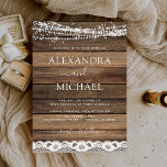 Rustic Farmhouse String Lights Lace Wood Wedding Kaart<br><div class="desc">Rustic Farmhouse String Lights Lace Wedding Invitations on Wood background - inclusief prachtige en elegante scripttypografie met modern country Boerderij House Sparkle voor de speciale huwelijksdag.</div>