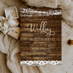 Rustic Farmhouse String Lights Lace Wood Wedding Kaart<br><div class="desc">Rustic Farmhouse String Lights Lace Wedding Invitations on Wood background - inclusief prachtige en elegante scripttypografie met modern country Boerderij House Sparkle voor de speciale huwelijksdag.</div>