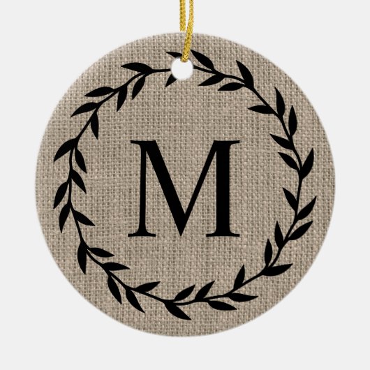 Rustic Farmhouse Style Burlap Keramisch Ornament (Voorkant)
