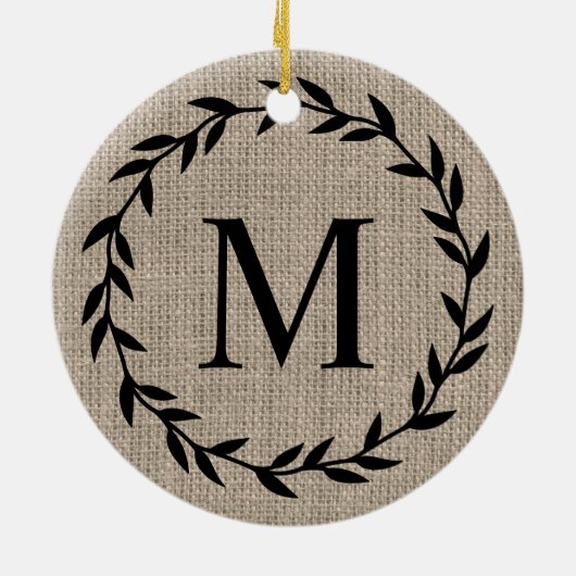 Rustic Farmhouse Style Burlap Keramisch Ornament (Achterkant)