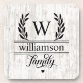Rustic Farmhouse Style Monogramed Familienaam Bier Onderzetter (Voorkant)
