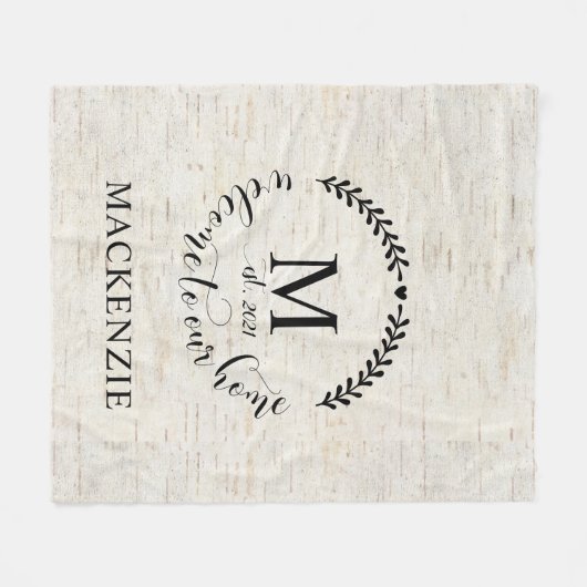 Rustic Farmhouse Style Monogramed Familienaam Fleece Deken (Voorkant (Horizontaal))