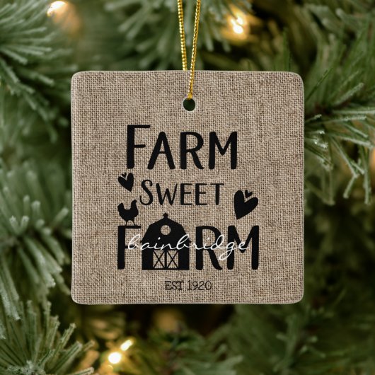 Rustic Farmhouse Style Personalized Christmas Keramisch Ornament (Boom)