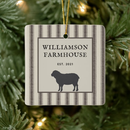 Rustic Farmhouse Style Sheep Foto Kerstmis Keramisch Ornament (Boom)