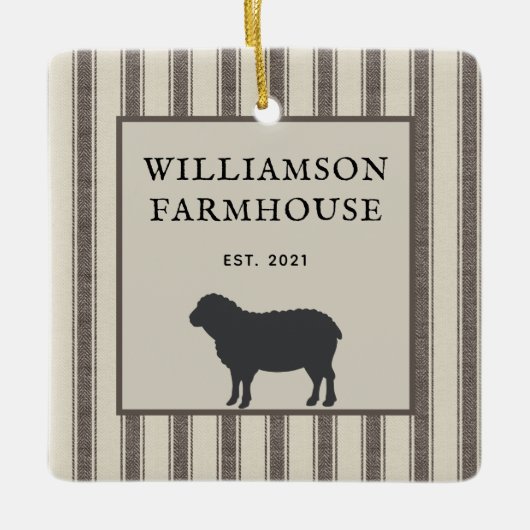 Rustic Farmhouse Style Sheep Foto Kerstmis Keramisch Ornament (Voorkant)