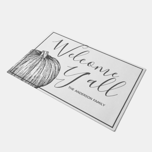 Rustic Farmhouse Style Welcome Y'all Pumpkin Deurmat (Schuin)