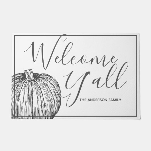 Rustic Farmhouse Style Welcome Y'all Pumpkin Deurmat (Voorkant)