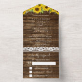 Rustic Farmhouse Sunflower Lace Wedding All In One Uitnodiging (Binnen)