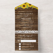 Rustic Farmhouse Sunflower Lace Wedding RSVP All In One Uitnodiging (Binnen)