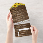 Rustic Farmhouse Sunflower Lace Wedding RSVP All In One Uitnodiging (Afscheurbaar)