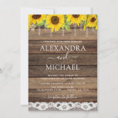 Rustic Farmhouse Sunflower Rustic Wood Wedding Kaart (Voorkant)