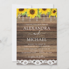Rustic Farmhouse Sunflower Rustic Wood Wedding Kaart