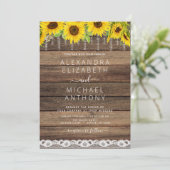 Rustic Farmhouse Sunflower String Lights Wedding Kaart (Staand voorkant)