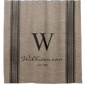 Rustic Farmhouse Ticking Stripe Burlap Monogram Sh Douchegordijn (Voorkant)