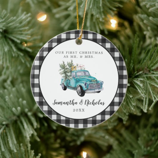 Rustic Farmhouse Truck | Eerste Kerstmis, de heer Keramisch Ornament (Boom)