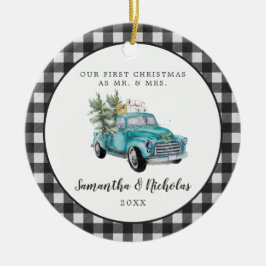 Rustic Farmhouse Truck | Eerste Kerstmis, de heer  Keramisch Ornament