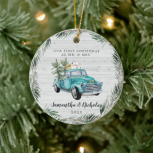 Rustic Farmhouse Truck   Eerste Kerstmis, de heer  Keramisch Ornament