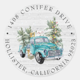 Rustic Farmhouse Truck | Kerstadreslabel Ronde Sticker