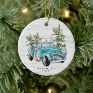 Rustic Farmhouse Truck Kerstannament Keramisch Ornament