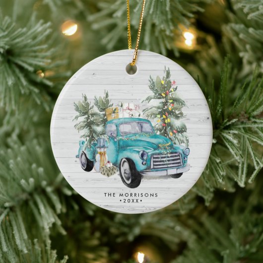 Rustic Farmhouse Truck Kerstannament Keramisch Ornament (Boom)