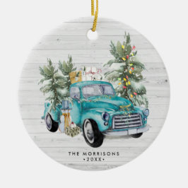 Rustic Farmhouse Truck Kerstannament Keramisch Ornament