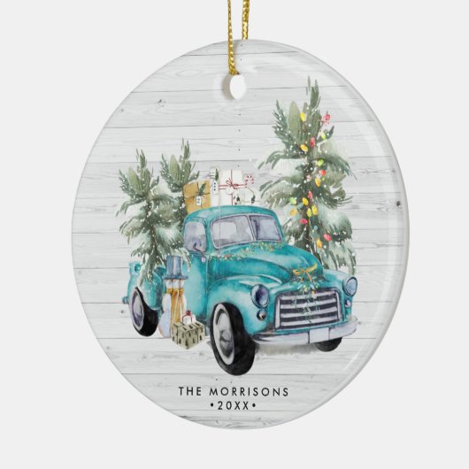 Rustic Farmhouse Truck Kerstannament Keramisch Ornament (Links)