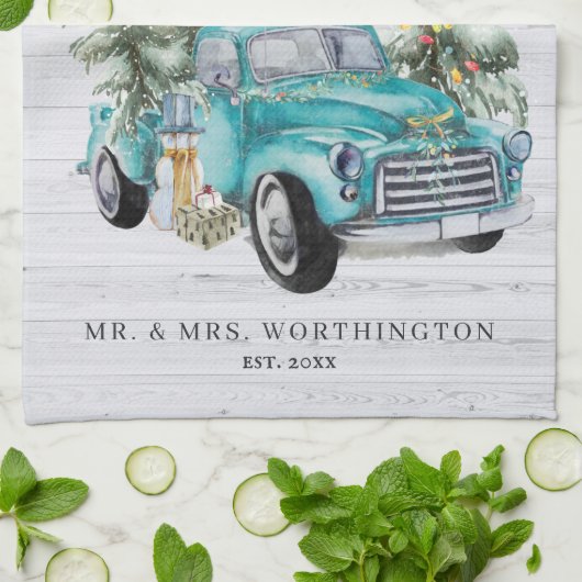 Rustic Farmhouse Truck | Kerstathee voor monogram Theedoek (Gevouwen)