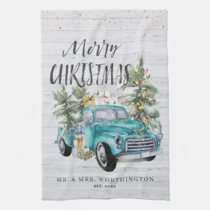 Rustic Farmhouse Truck Kerstathee voor monogram Theedoek