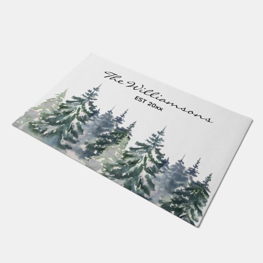 Rustic Farmhouse Waterverf Forest Name Deurmat (Schuin)