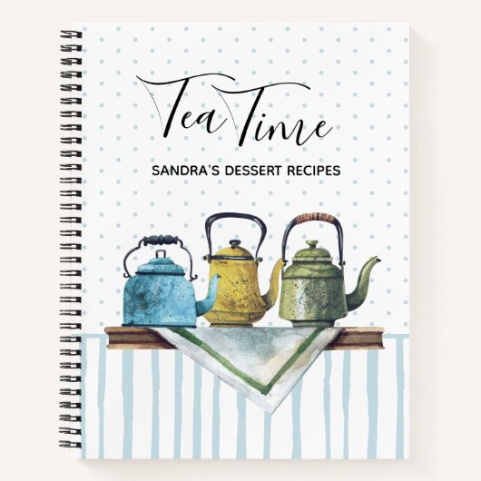 Rustic Farmhouse Waterverf Teapots Recipe Book Notitieboek (Voorkant)