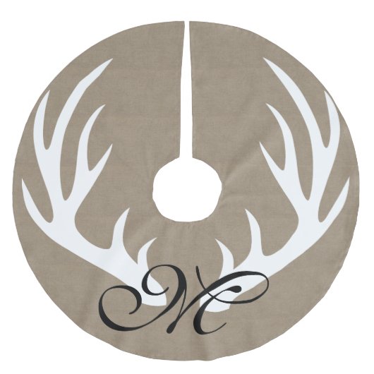 Rustic Farmhouse White Deer Antlers Faux Burlap Kerstboom Rok (Voorkant)