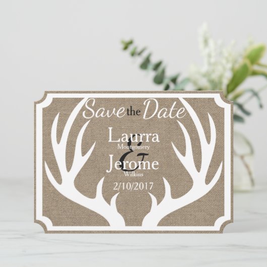 Rustic Farmhouse White Deer Antlers Save the Date (Staand voorkant)
