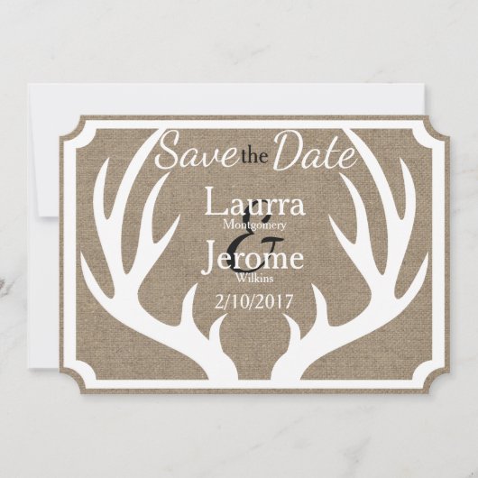 Rustic Farmhouse White Deer Antlers Save the Date (Voorkant)