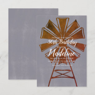 Rustic Farmhouse Windmill 50th Birthday Kaart