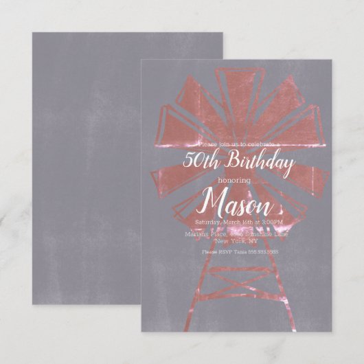 Rustic Farmhouse Windmill 50th Birthday Kaart (Voorkant / Achterkant)