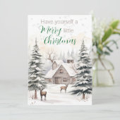 Rustic Farmhouse With Deer- Merry Little Christmas Feestdagenkaart (Staand voorkant)