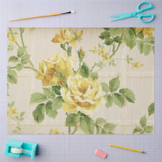 Rustic Farmhouse Yellow Roses op Trellis Tissuepapier (Craft)