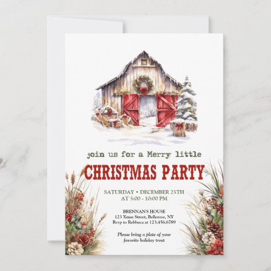 Rustic Farmhouse Yuletide Party Invitation Kaart (Voorkant)