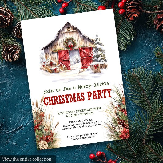 Rustic Farmhouse Yuletide Party Invitation Kaart