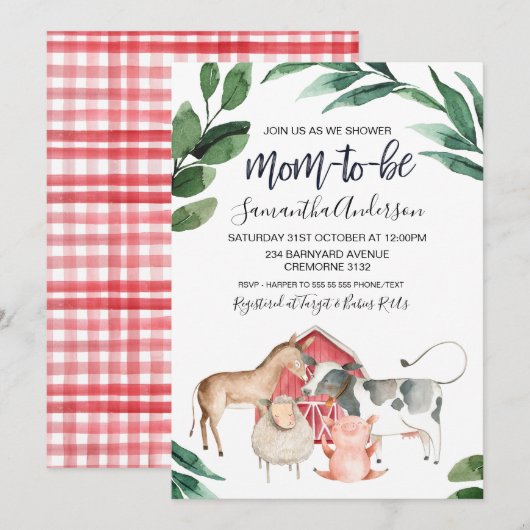 Rustic Farmyard Barnyard Baby shower Uitnodiging (Voorkant / Achterkant)