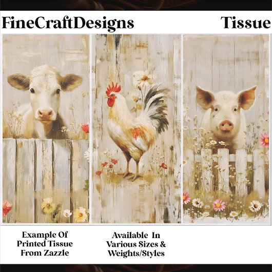 Rustic Farmyard Cow Rooster Pig FD1 Decoupage Tissuepapier