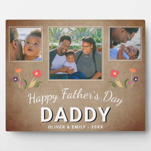 Rustic Father's Day Dad Keepslag 3 Foto Fotoplaat (Voorkant)