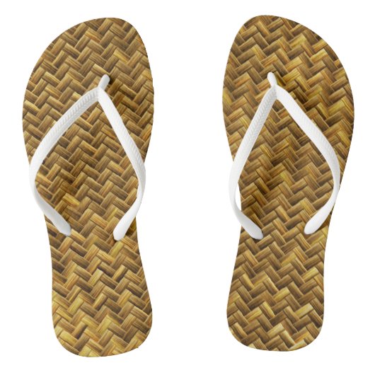 Rustic Faux Bamboe Basket Weave Pattern Texture Teenslippers (Voetbed)