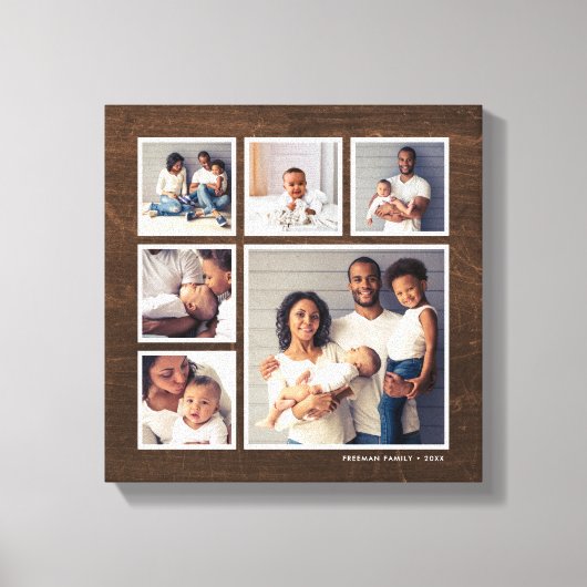 Rustic Faux Barn Wood 6 Square Photo Collage Canvas Afdruk (Voorkant)